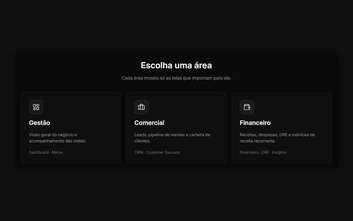 RAVO OS: Escolha de área: gestão, comercial e financeiro